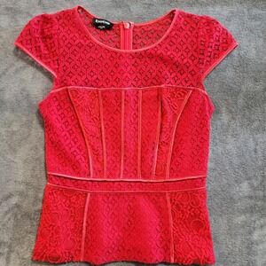 Bebe Women's Red Lace Peplum Corset Top Size Medium
